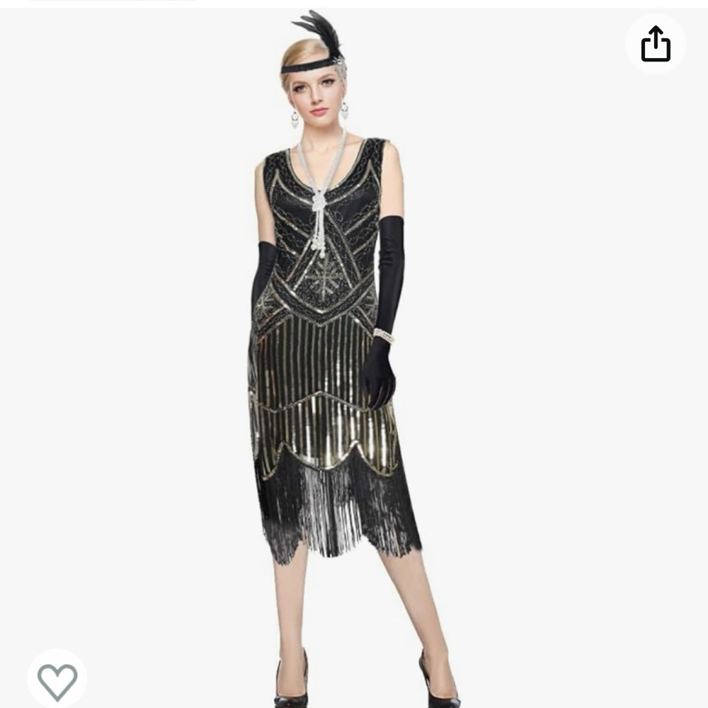 Plus Size Flapper Dress with Accessories - Black/Metallic
